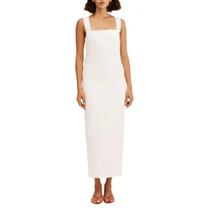 2026 Summer Square Neck Sleeveless Elegant Bodycon Cotton Linen Midi Dresses for Women