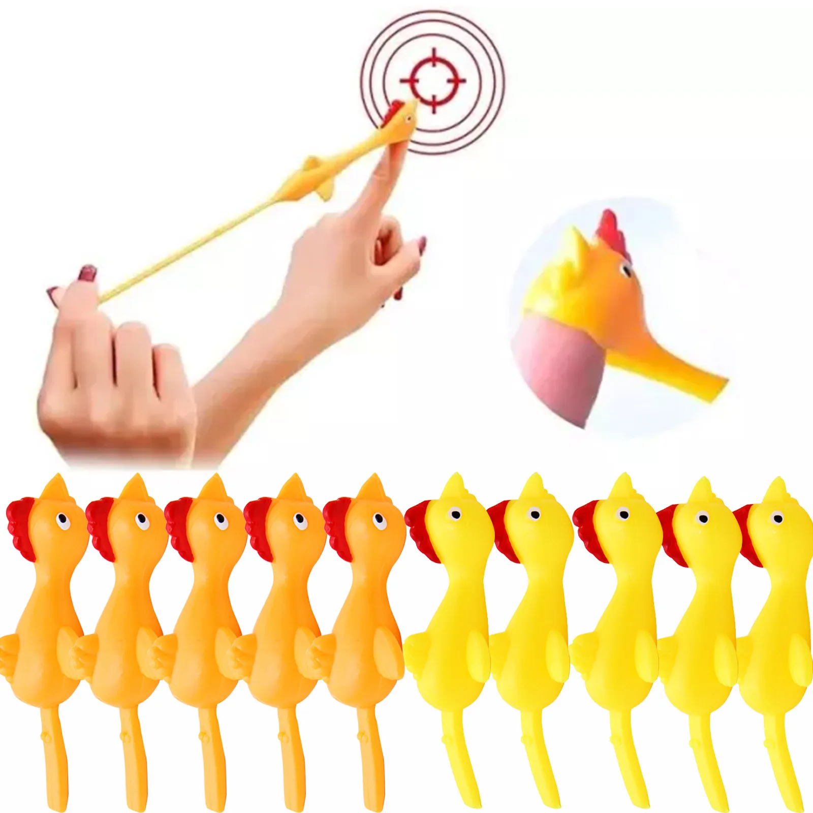 nouveauté catapulté éjection poulet jouet lumière doigt en caoutchouc farce  volant jouet fronde poulet doigt jouets dinde collant