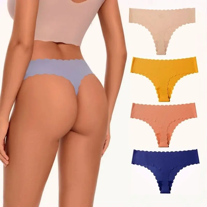 Tanga De Algodón De Cintura Baja Para Mujer,Parte Inferior De Bikini Con  Borde Ondulado,Sin Trazos,Amazon - Buy Mujer Sexy Pijamas Ropa De Dormir Ropa  Interior De,Algodón De Las Señoras De La Ropa