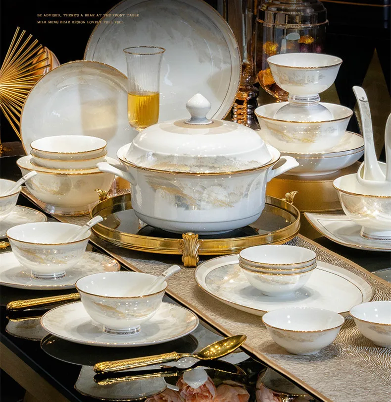 Luxury Gold Rim Tableware - Elegant Bone China Dinner Set