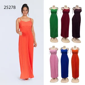 New Arrival Wholesale Ladies Summer Sexy Sling Slim Fashion Breathable Solid Color Pleated Dress