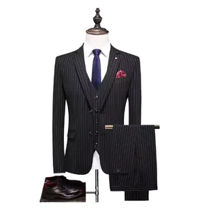 Haute Couture Men's Spring and Autumn Stripes Double Buckle Fashion Plus Size Two-Piece Suit Dress New Style