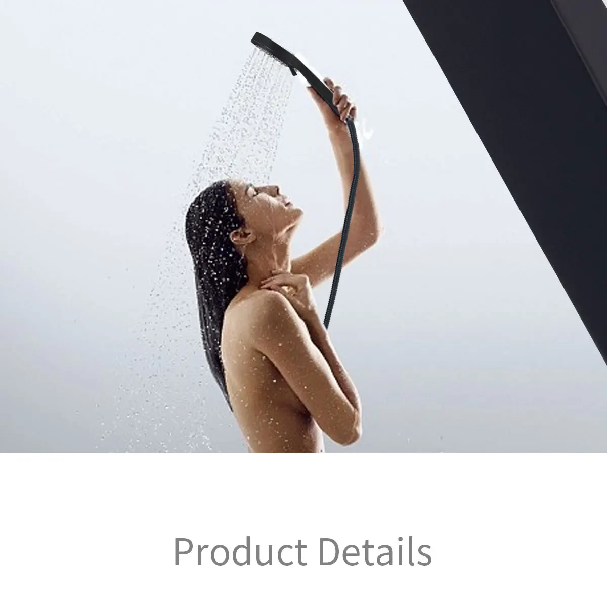 Modern Brass Round Single Function Bar Valve Shower  System - Black details