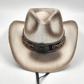 Men Women Ladies Distressed Wide Brim Summer Vintage Beaded 