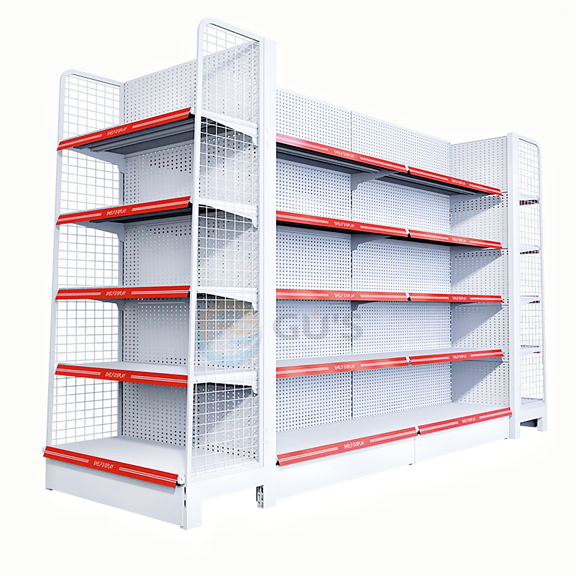 Factory Custom Multi-Side Shelf Supermarket Shelving Store Metal Racks Stands for Shopping Mall Grocery Shelves Shelves Stores
