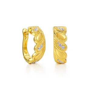 Vintage 9k 14k 18k Gold Jewelry for Women Wedding Weaving Pattern Earrings With Diamond Inlay