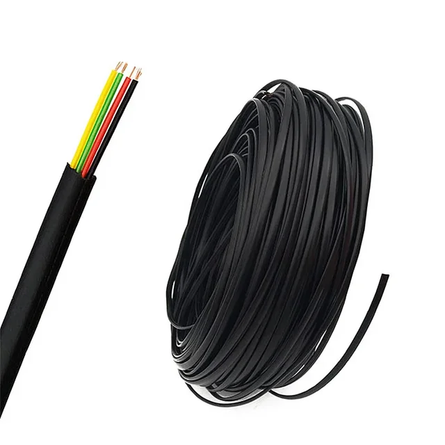Wholesale Black Flat 4 core Telephone Cord 7x0.12mm Copper Conductor 28AWG 4x4 Flexible Flat Cable
