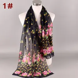 Новинка 2019, Женский Длинный Мягкий Шифоновый шарф с принтом, оптовая продажа, небольшой цветок пиона, дешевые женские шарфы с принтом, в наличии
