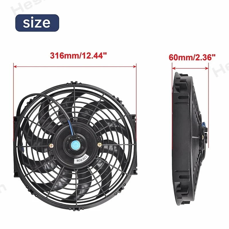 12-Inch Slim Electric Radiator Cooling Fan – Push/Pull Universal Mount Kit (12V, 800 CFM)