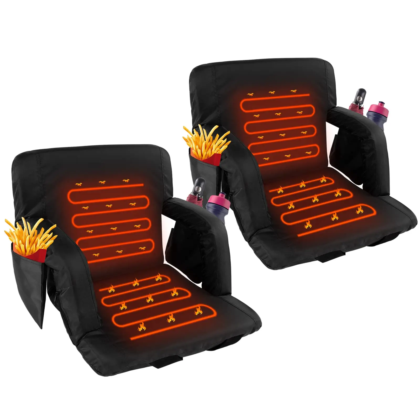 Outdoor 3 Level Heating Adjustable Arm Back Support USB Heated Camping Chair Heated Stadium Seats for Bleachers