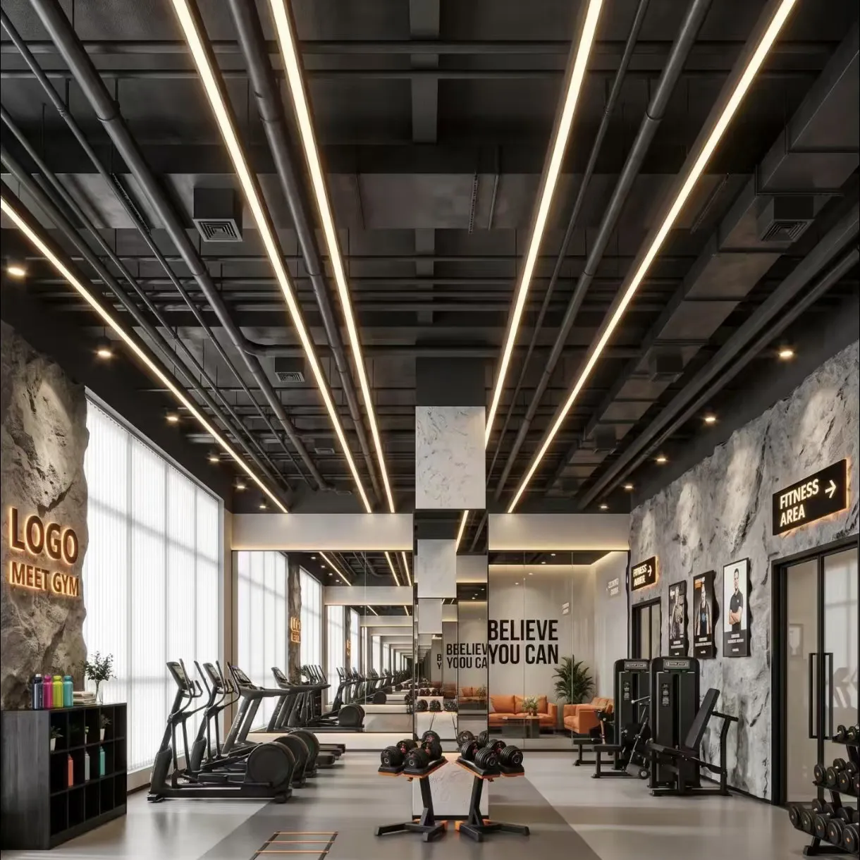 LED-schattenfreie Streifenleuchte für Fitnessstudios, lange weiße Streifenleuchte mit 6000 K, Eisen, minimalistisches Design, Farbwiedergabeindex RA90, für Supermärkte, Bekleidungsgeschäfte und Tanzräume