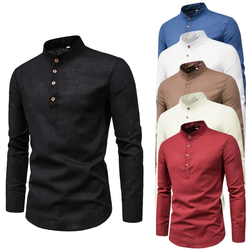 2022 New Fashion Solid Color Long Sleeve Casual Shirt Slim Business Collar  Cotton Linen Men Half Open Shirt - Buy Half Open Shirt,Men Half Open Shirt,Cotton  Half Open Shirt Product on 