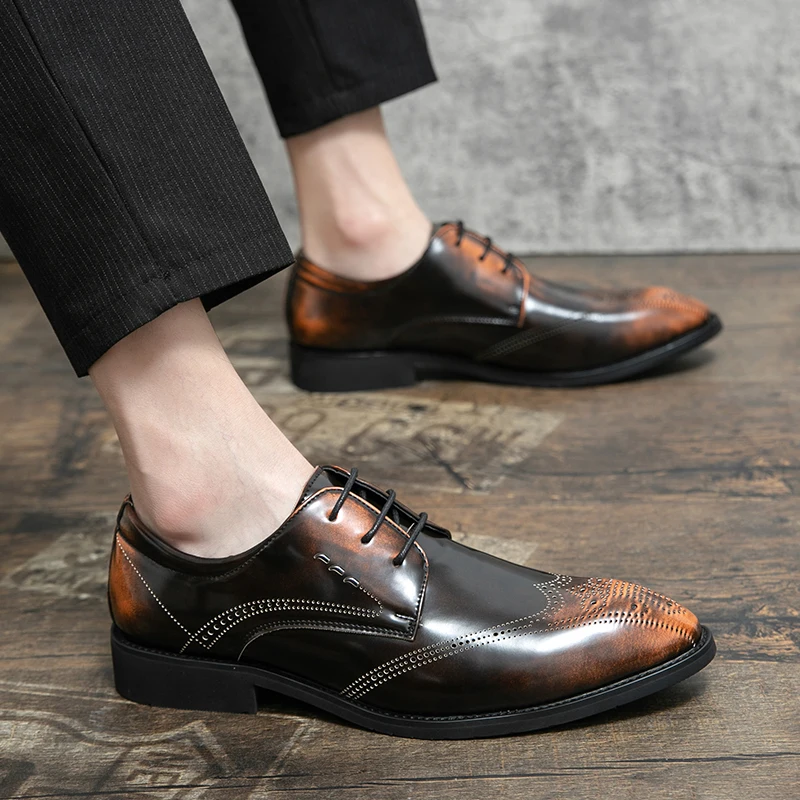 Fashion Oxford Derbies 38-48 Man Shoe Comfort Brush Off Lace Up Leather Dress shoes For Men