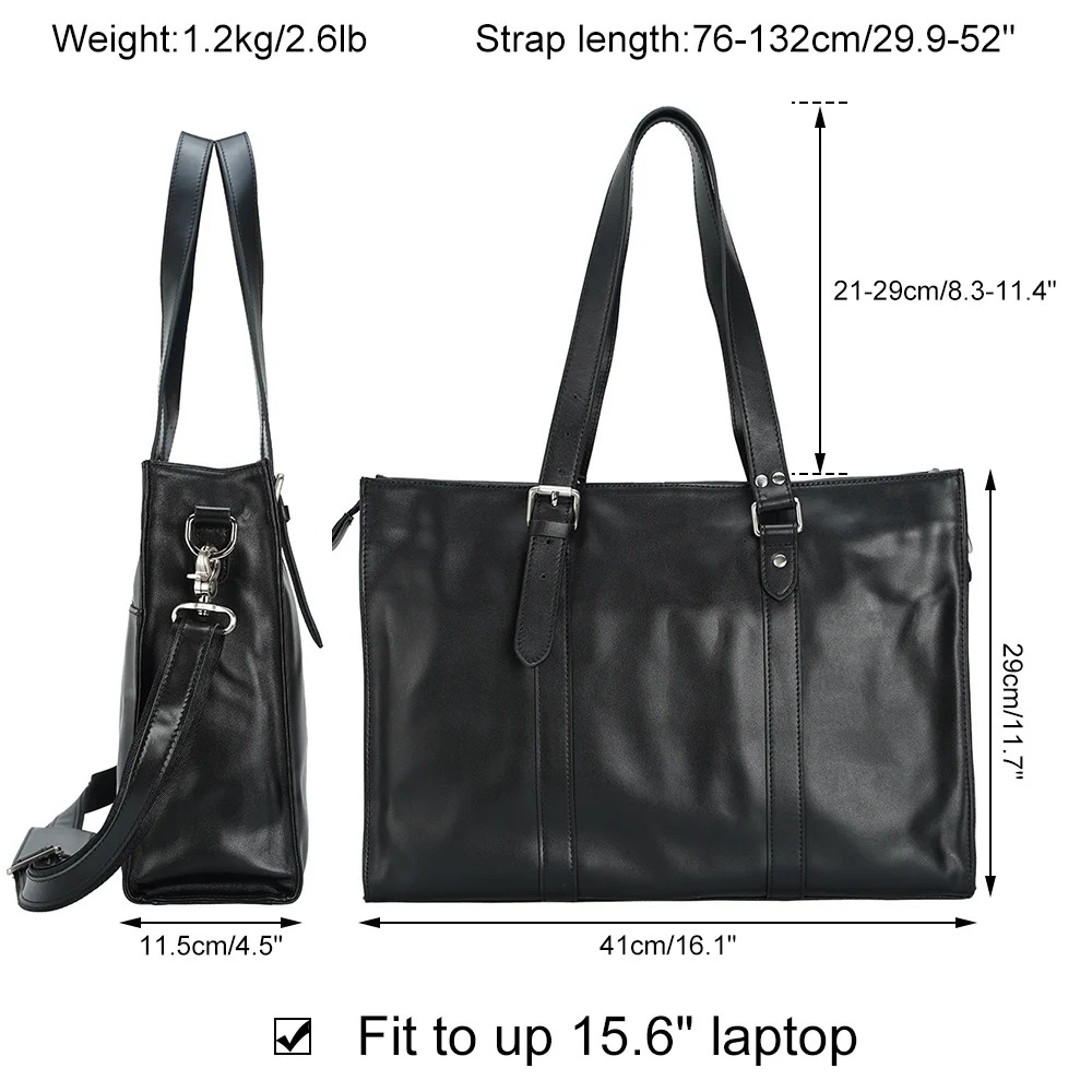 New Fashion Custom Genuine Leather 15.6 Inches Laptop Briefcase Handbag Bag Black Napa Leather Briefcase for Man