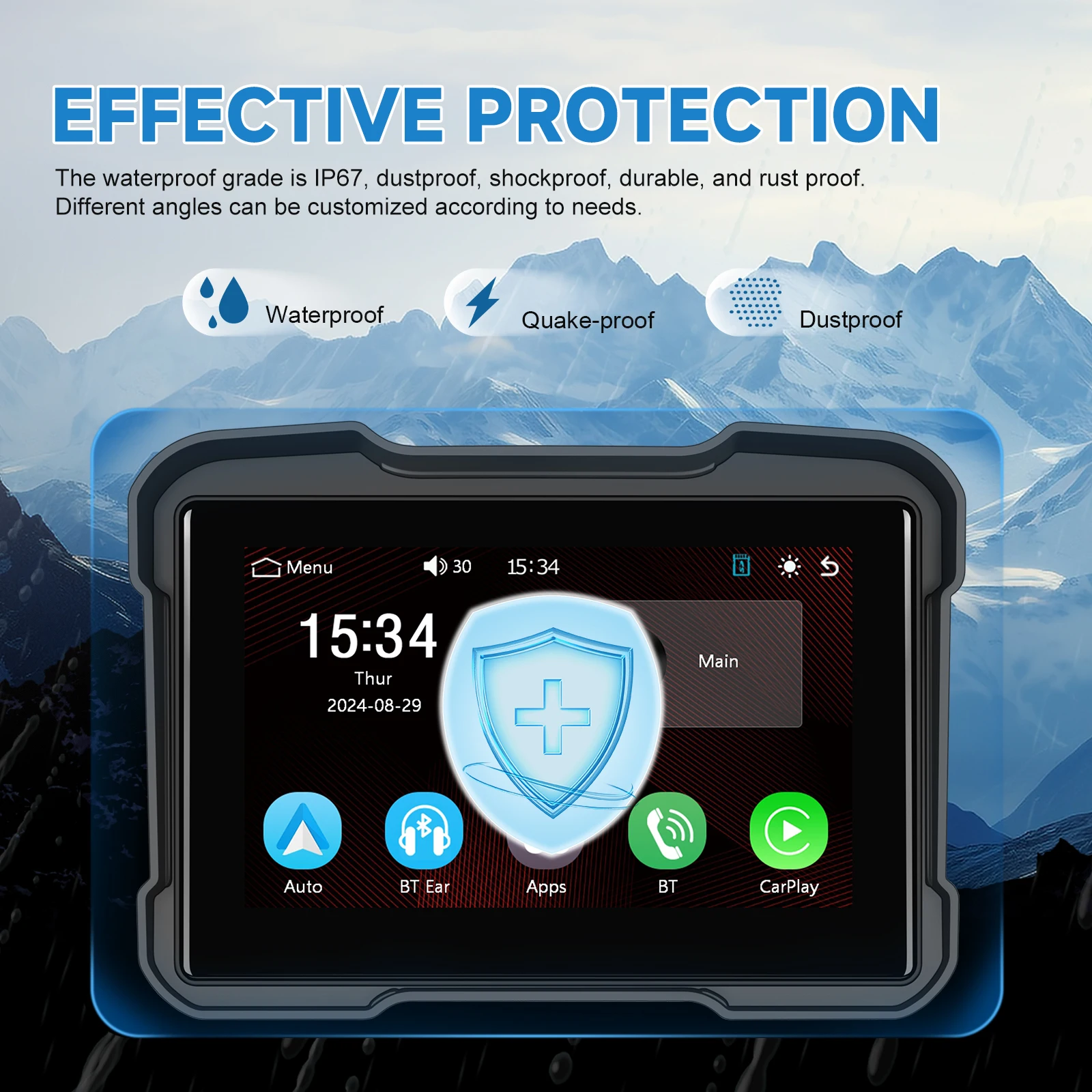 android auto monitor ip67 waterproof for motorcycle support airplay android cast bt a3910-1