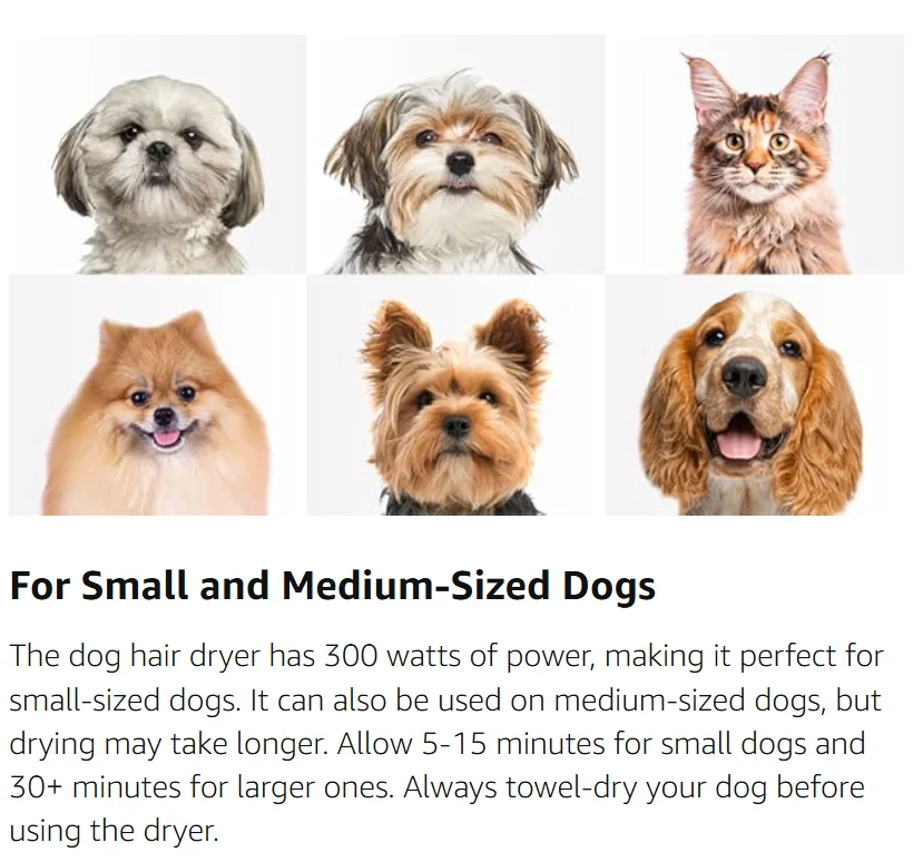 Pet Hair Brush Dryer, for Dogs and Cats, 2-in-1 Dog Hair Dryer with Slicker Brush, Portable, Adjustable Wind Speed & Temperature