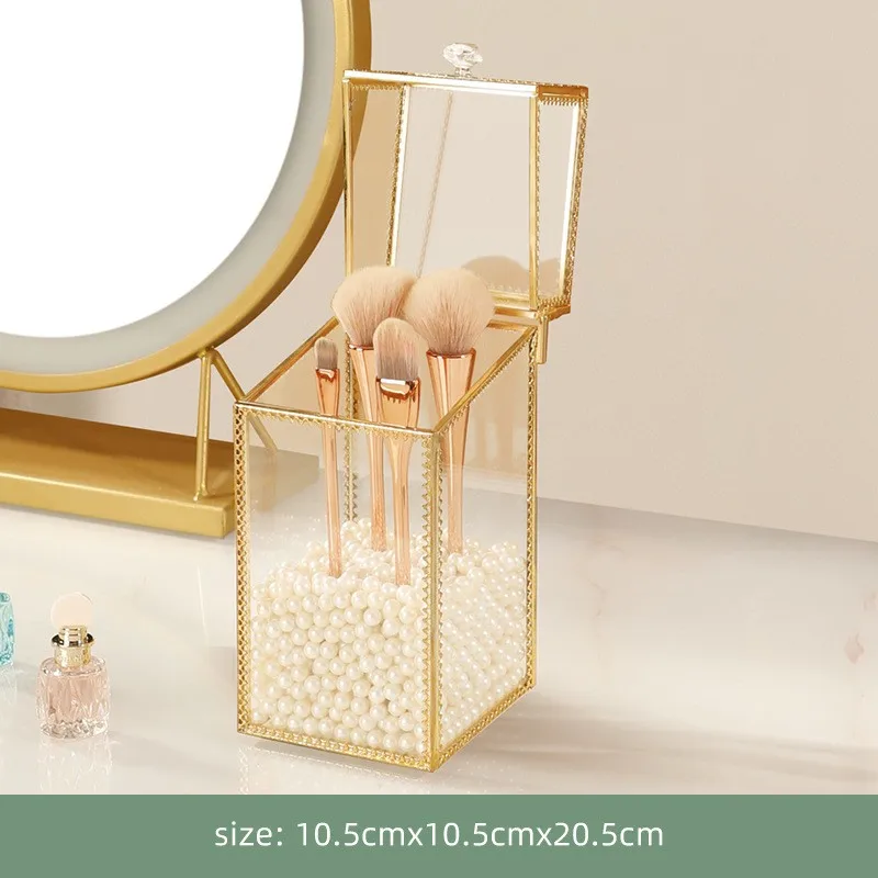 Cosmetics storage box transparent glass dustproof household desktop lipstick skin care products perfume shelf supplier