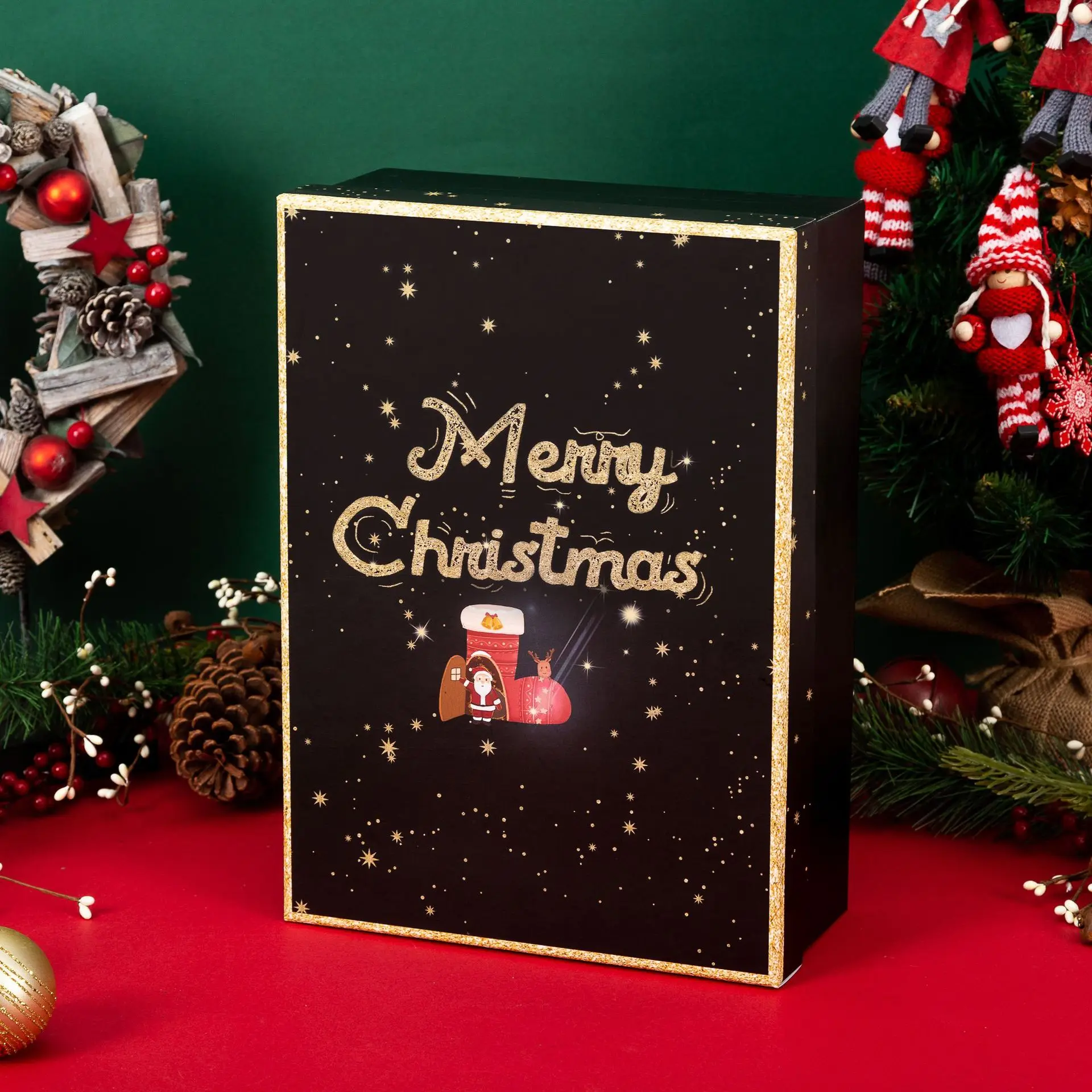 高品質ギフトボックスパッケージクリスマスカラーボックスギフトボックスクリスマスツリーパターン黒段ボール包装 Buy Oem カスタム印刷包装 クリスマスギフト正方形の紙結婚式のため カスタムロゴクリスマスギフトボックス印刷メーラー無料ボックスアパレルギフト