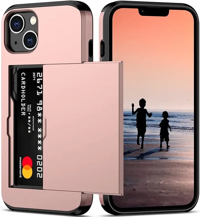 Double layer heavy duty shock-proof for iPhone 14 wallet case with hidden card feature Black fashion ALF-163 Laudtec