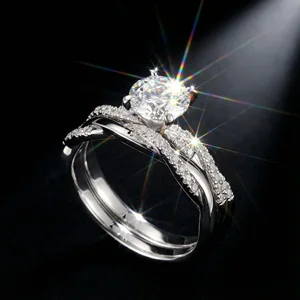 Women Men Fine Jewelry S925 Sterling Silver Platinum Plated Prong Setting GRA Certified Rings Set Elegant Sparkling Moissanite