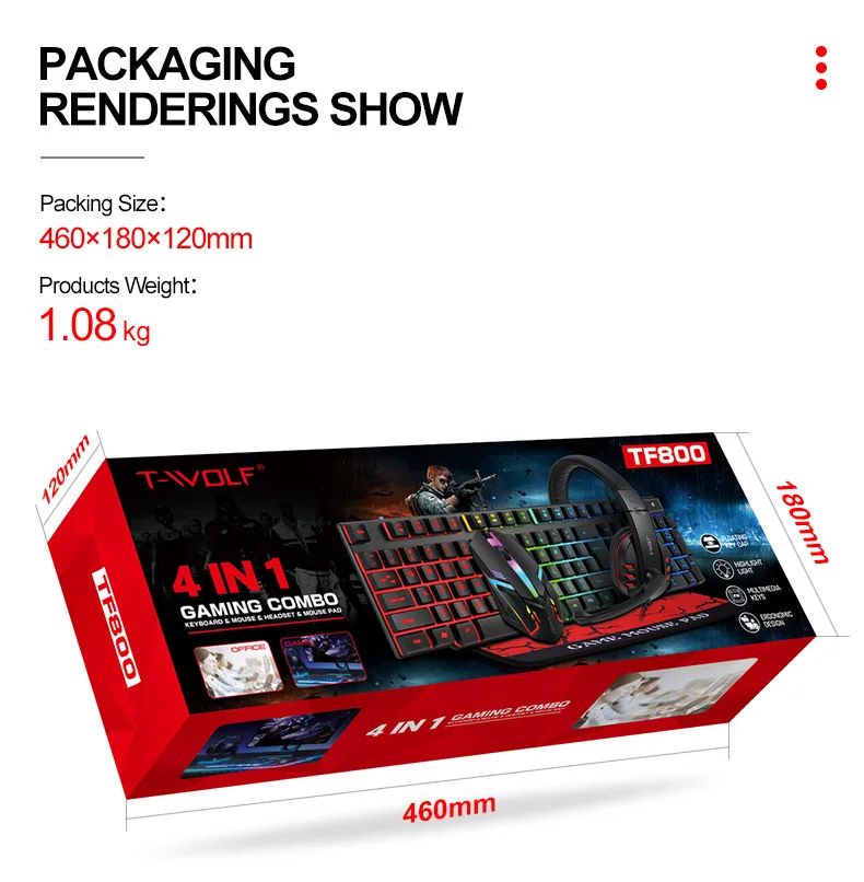 Excellent Wired 4 in 1 Gaming Keyboard Mouse Pad Set With Mechanical Feeling 3 Backlight for Computer Laptop