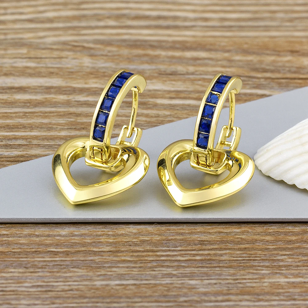 QIKU Fashion Colorful Rhinestone Heart Drop Earrings Copper Cubic