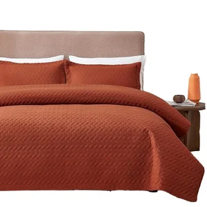 Custom 100% Polyester Microfiber Quilt Set Ultrasonic Quilting Emboss Coverlet 3 Piece Home Use Bedspread Stitching Technics