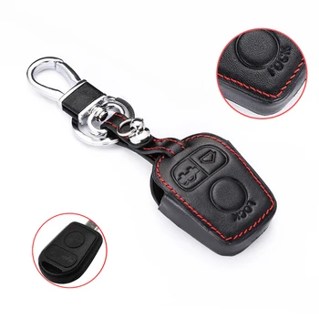 Leather Car Key Case For BMW E31 E32 E34 E36 E38 E39 E46 Z3 3 Buttons Remote Fob Cover Keychain Protector Bag Auto Accessories