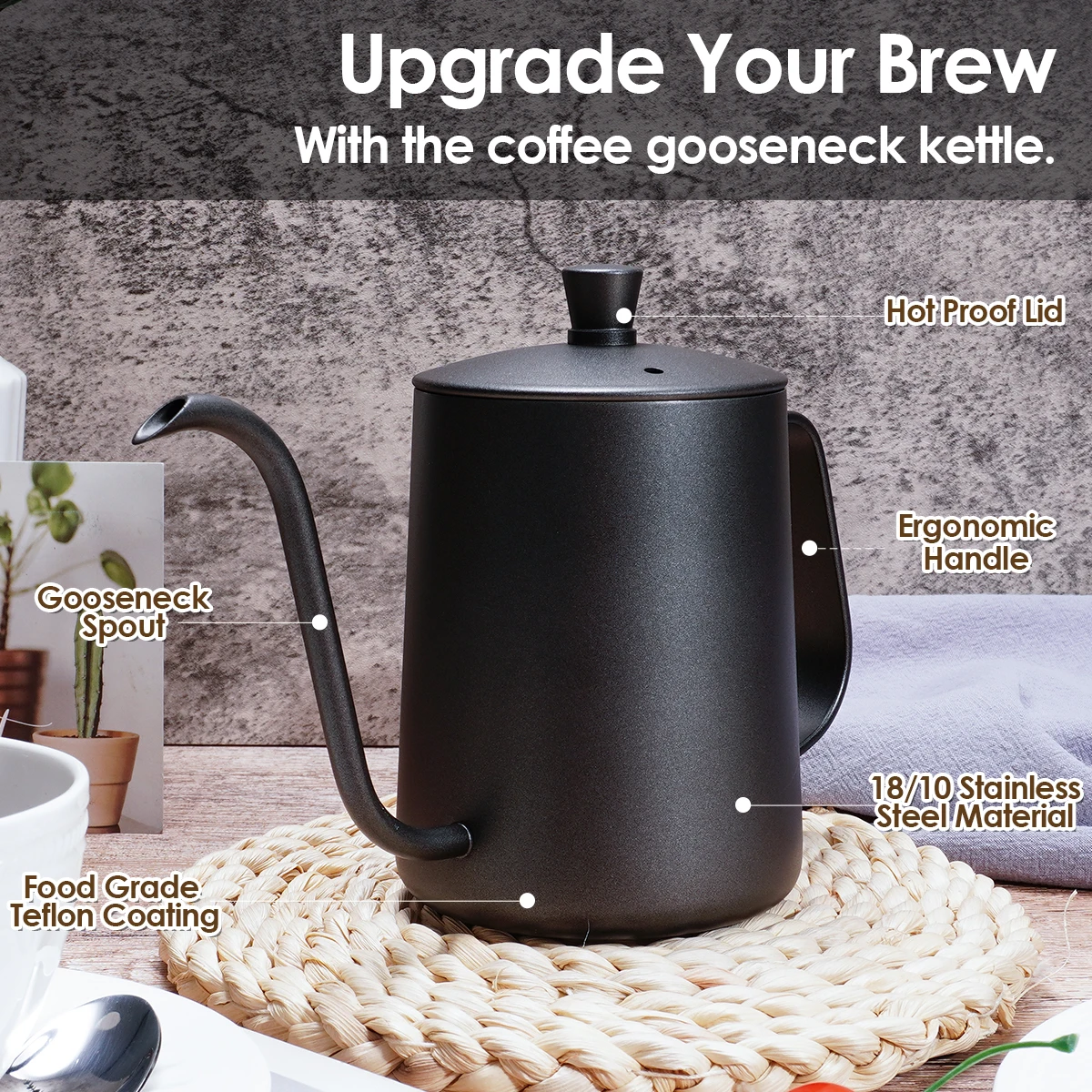 Wholesale Black Gooseneck Pour Over Drip Pot 350ml 600ml Office