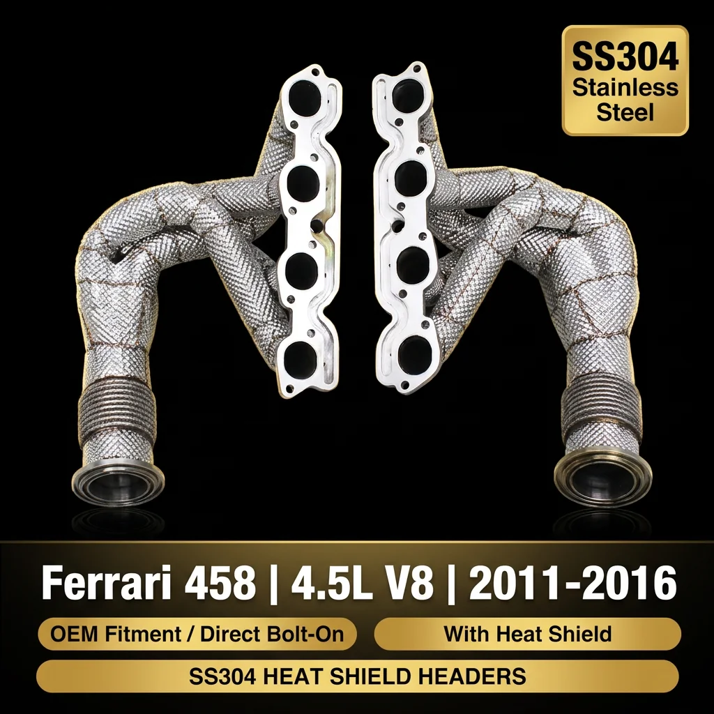 Ferrari 458 4.5L V8 2011-2016 SS304 Stainless Steel Exhaust Headers Manifold With Heat