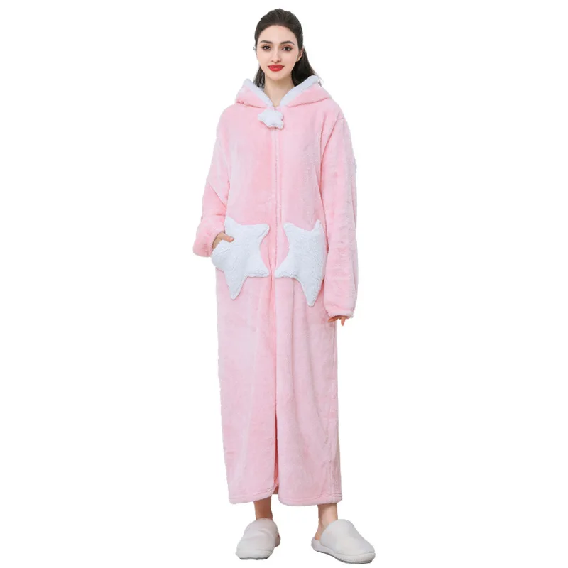 Luxurious Heavy Zipper Hooded Bathrobe for Girls Ladies