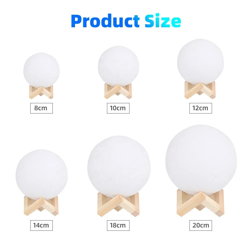 8cmholiday Gift Touch Control 16 Colors Changing 3d Printing Led Bedside Night Light Moon Planet