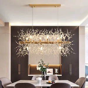 Nordic Romantic Dining Room Home Decor Luxury Crystal Gold Silver Chandelier Restaurant Dandelion Fireworks Led Pendant Light