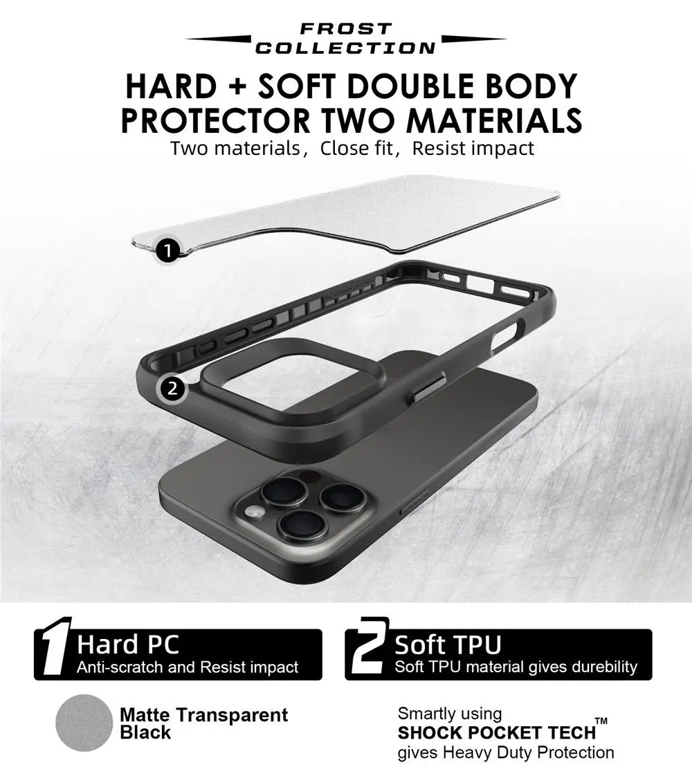 product laudtec luxury anti fingerprint matte tpupc hard cover soft shockproof cell phone case for iphone 15 pro max for iphone 17 air-4