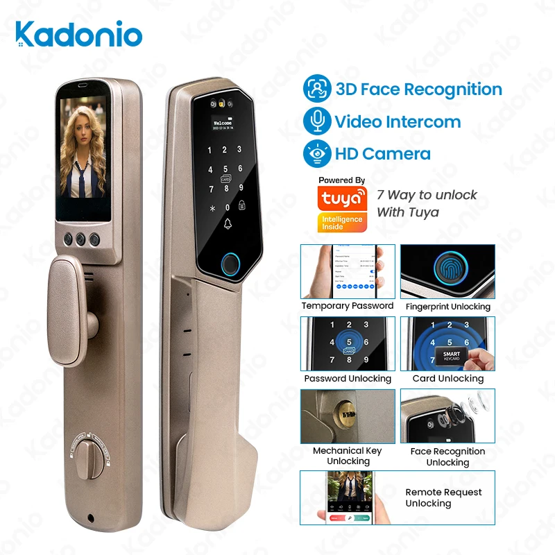Kadonio Powerless Top Security Passive NFC 4 Electric Bolt Face Recognition Smart Metal Door Lock Main Gate Lock