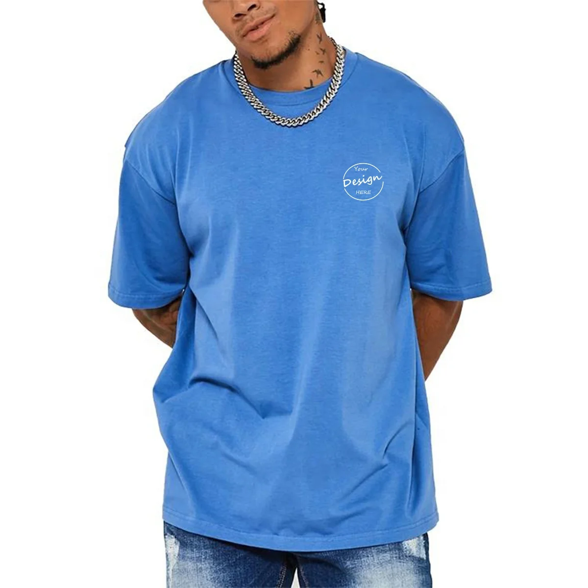 JL1123E Men’s 100 Cotton Oversized Drop Shoulder T-Shirt High Quality Luxury O-Neck T Shirt for Men