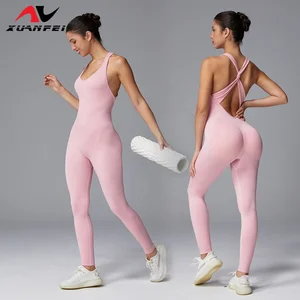 Quick-Drying Minimalist Style Breathable Cross-Binding Straps Naked Powder Seamless One-Piece Design Yoga Tight Jumpsuits