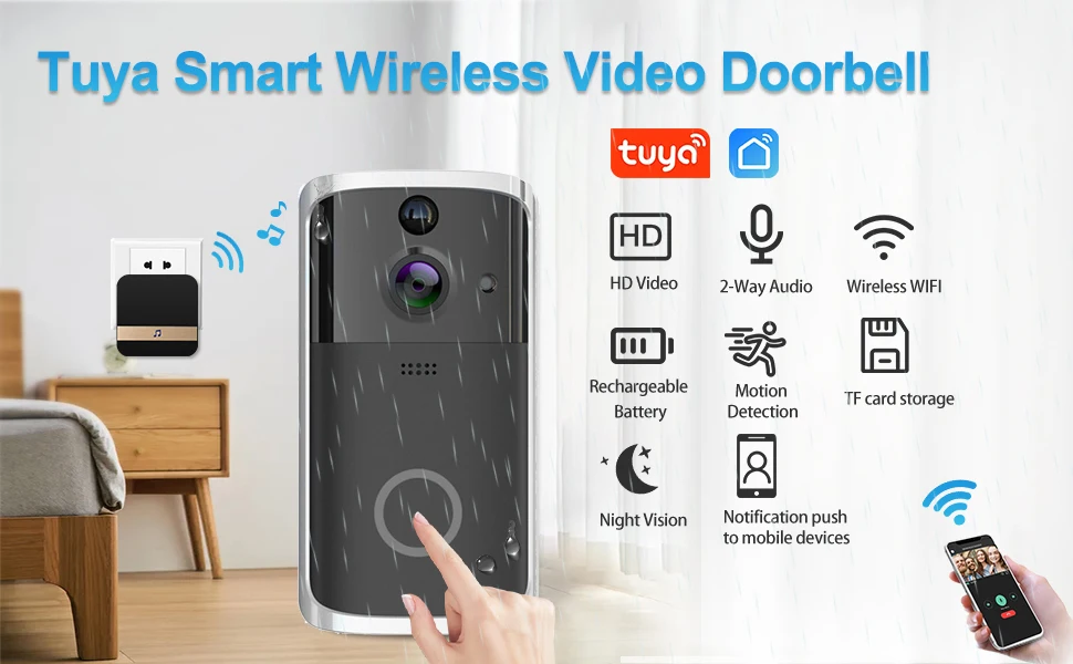 Timbre de puerta con cámara de vídeo inteligente Tuya