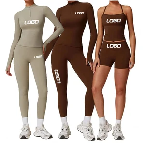Custom Active Wear 5 Pcs Long Sleeved Yoga Clothes Women Outdoor Training Gym Sets Fitness Women's Casual Sets