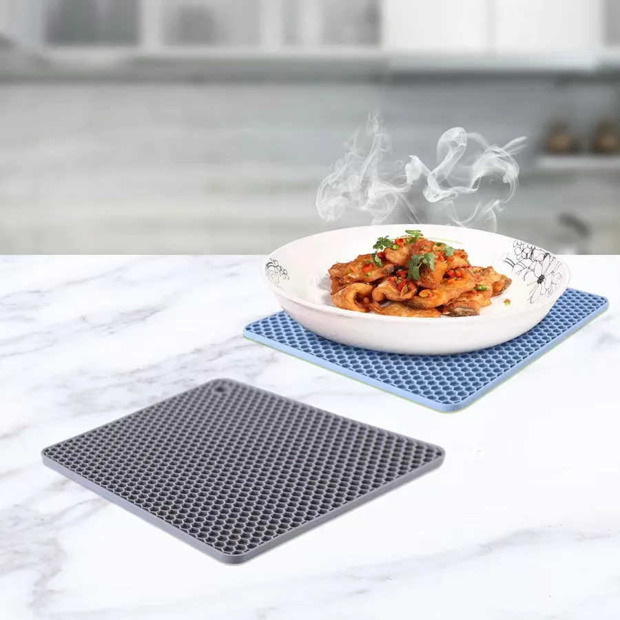 Silicone Honeycomb Insulation Plate Pad Anti-Slipping and Anti-Scalding Square Tableware Mat for Pots & Pans