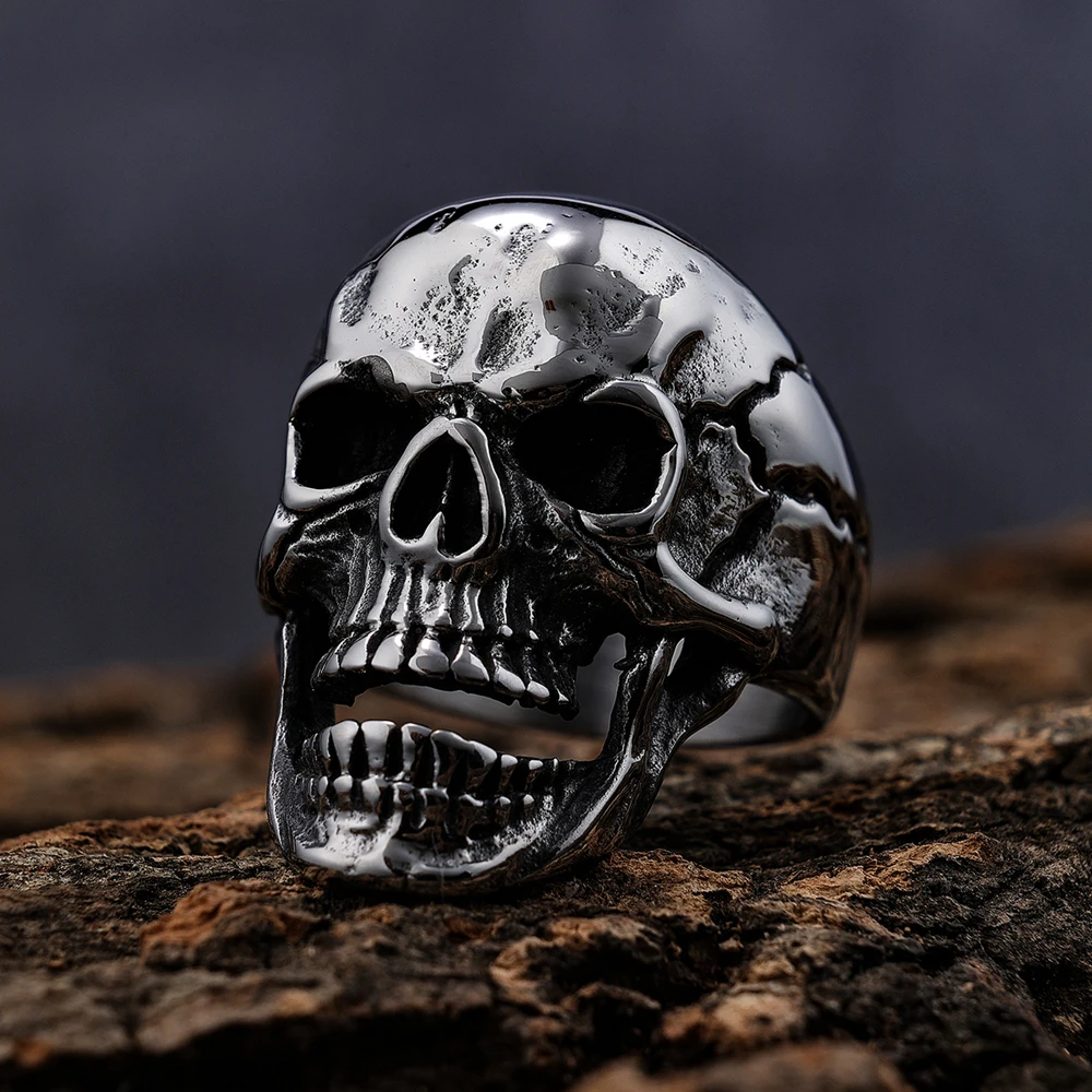 Mens Punk Bikers Skull Ring Stainless Steel Heavy Gothic