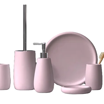 Pink Luxury 6PCS Matt Ceramic Bathroom Accessories set