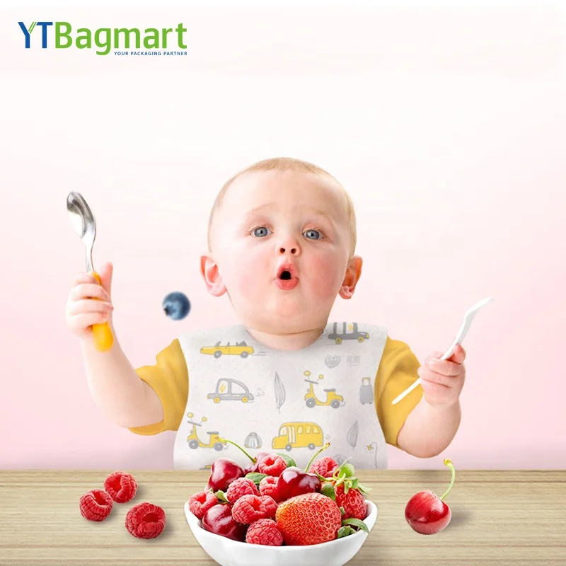 Новый дизайн, водонепроницаемые нетканые одноразовые детские нагрудники с принтом на заказ