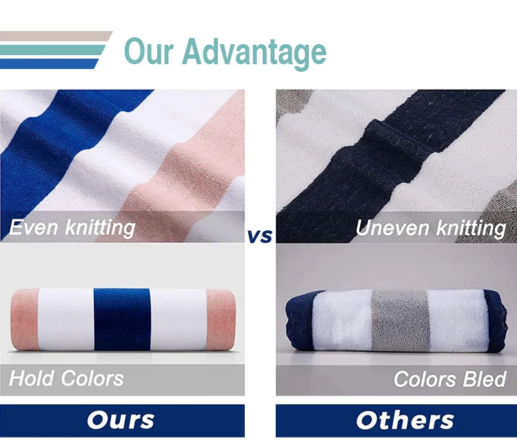 Wholesale Terry Cotton Jacquard Print Pool Beach Cabana Towel Striped