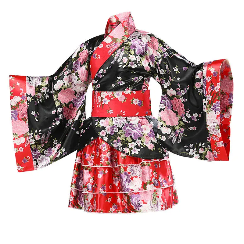 Kimono Japonais Enfant Fille – Déguisement Traditionnel Satin Imprimé, Peignoir Pyjama Cosplay Mariage Ou Photo – Style Asiatique Élégant