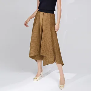 New Miyake Pleated Trousers Ladies Casual Style Irregular Loose Wide Leg High Waist Pleated Palazzo Pants
