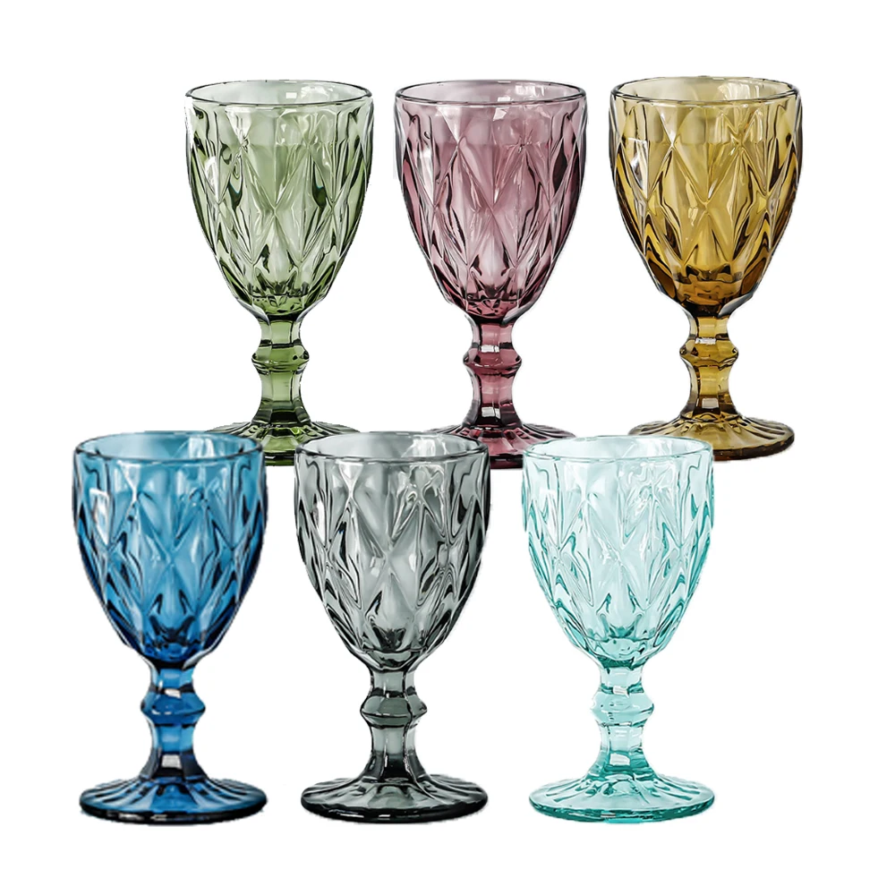 Wholesale Glassware Colored Goblet Wine Glasses Water Glass Pressed Blue vintage  Goblets glass
