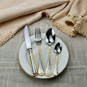 Custom Logo Wedding Stainless Steel Polish Flatware Set White Rose and Silver with Pink Gold Sustainable Metal Cutlery