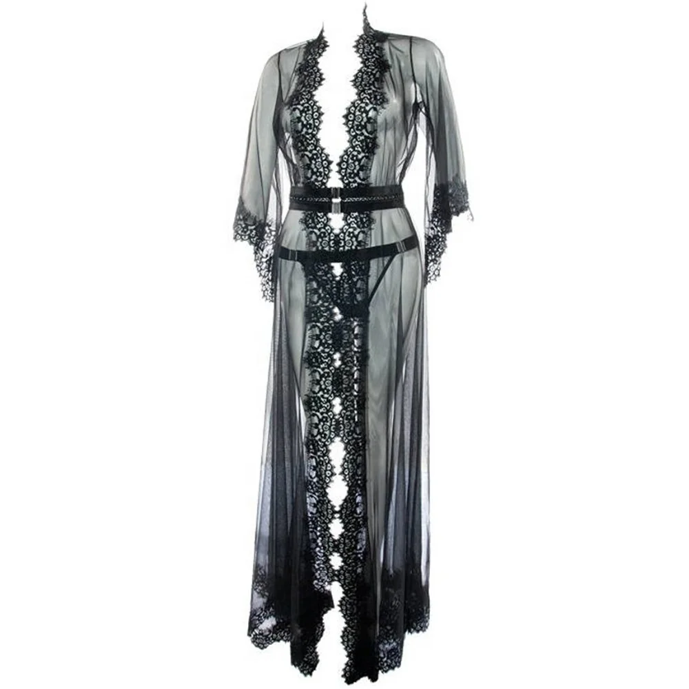 Robe De Nuit Longue En Dentelle Et Maille - Femme, Transparente, Nuisette élégante - Plusieurs Coloris