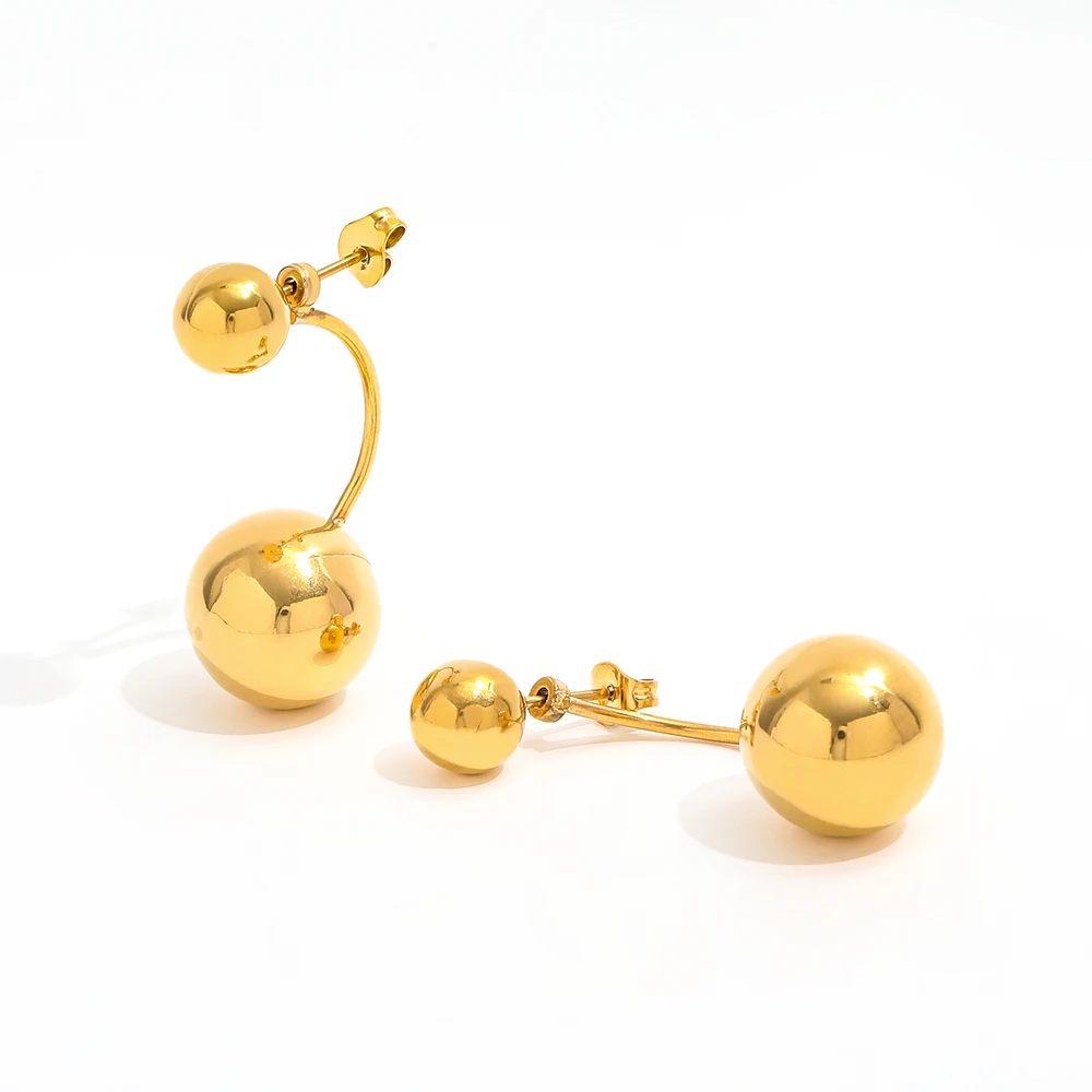 【Monday Edition】SHINY BALLS EARRINGS New Trendy 18K Gold Plated Shiny Two Ball Chain Stud